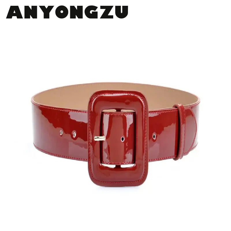 ANYONGZU  Designers Brand Women Wide Genuine cowhide Belt bright Red black High Quality Woman Waist Belts Dresses 100CM*4.7CM