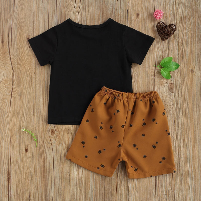 2 Pieces Kids Suit Set  Letter Print Round Neck Short Sleeve T-Shirt+ Short Pants for Summer 1-6 Years