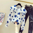 2022 New Spring Women shirt Autumn All-match Loose Long sleeve Chiffon Top Blue Wave point elegant Oversize Female Blouse