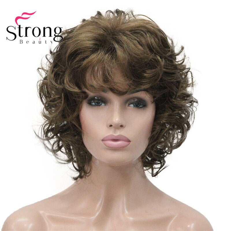 StrongBeauty Short Wig Soft Tousled Curls Blonde Highlights Full Synthetic Wigs COLOUR CHOICES