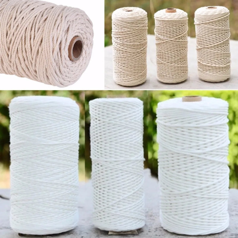 1pc 100% Natural Cotton Twisted Cord 1/2/3mm Diameter 200m/400m Length For DIY Home Textile Craft Macrame Artisan String