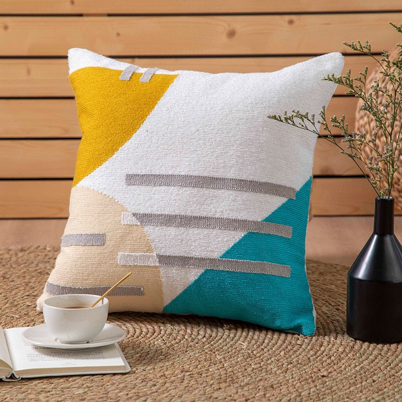 45x45cm/30x50cm Modern Geometric Soft Cozy Pillow Cover Cotton Canvas Towel-embroidered Sofa cushion cover Home Decoration