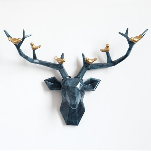 Deer Head 3d Wall Decor Resin Statue Christmas ornaments Accessories Living Room Wall Statue Sculpture Mordern Art Animal Head