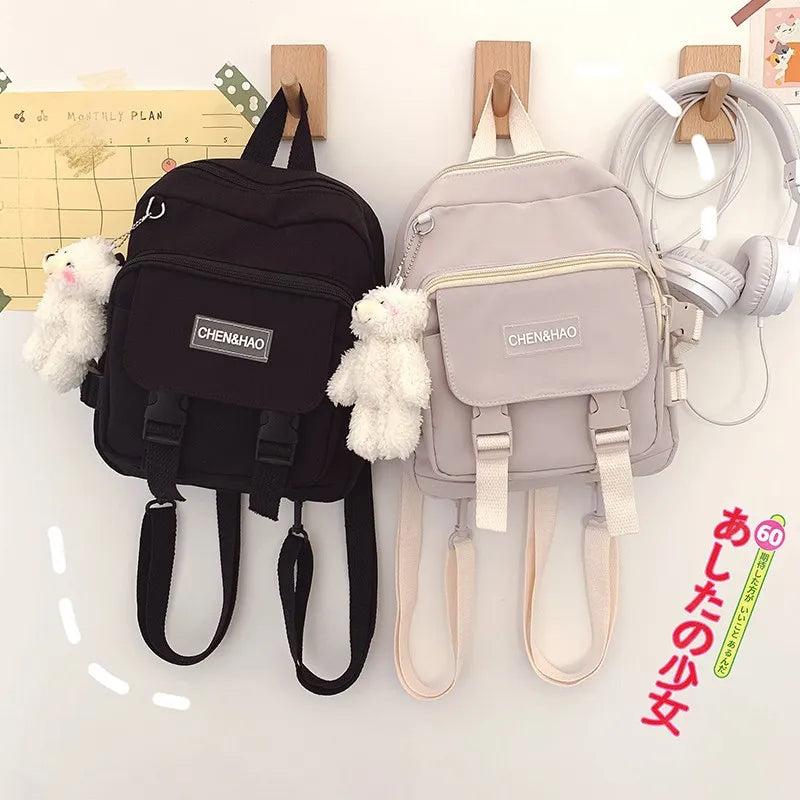 korean style small mini backpack for women Fashion school mochila Multi pocket Girl Ring Buckle portable bear women's backpack