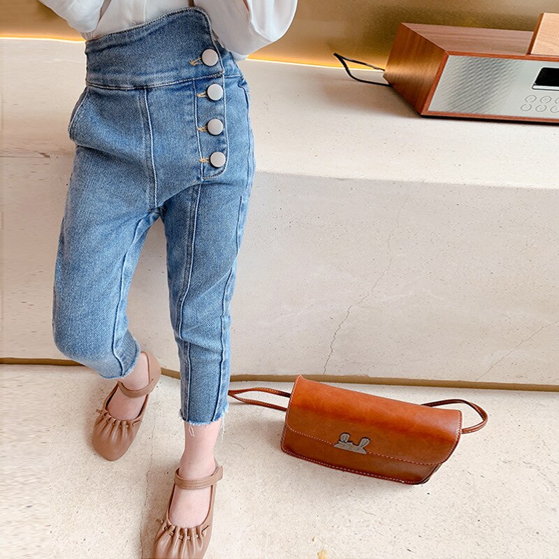 2-7T Jeans For Girls Elegant Bow Cute Denim Pants Sweet Bowknot Stretch Lovely Spring Child Trousers Toddler Kid Baby Steetwear