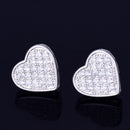 14MM Width Heart-shaped Gold Color Stud Earring For Men Women Full Cubic Zircon Screw Back Earrings Fashion Hip Hop Jewelry Gift