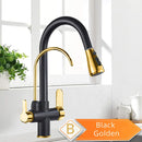 Purification Water Kitchen Faucet Black 360° Rotating Filter Water Faucets Pull Out Sprayer 3 Ways Hot Cold Water Mixer Tap