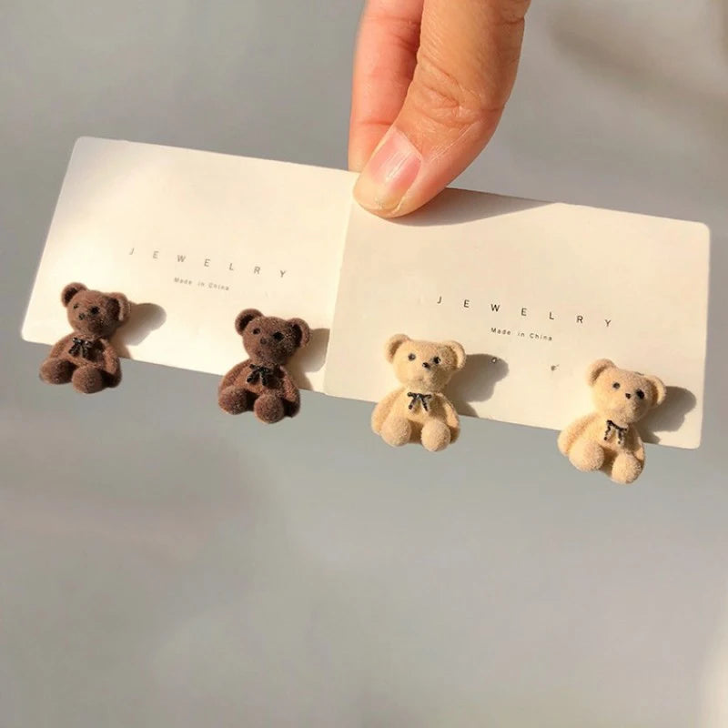 Bear Earrings for Women Girls 2023 Fashion Korea Silver Needle Autumn and Winter Earrings Cute Flocking Rabbit Ear Studs Jewelry