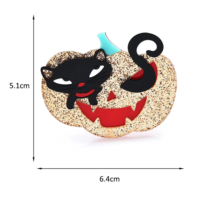 Wuli&baby Acrylic Cat Pumpkin Brooches For Women Unisex Intresting Halloween Brooch Pins Gifts