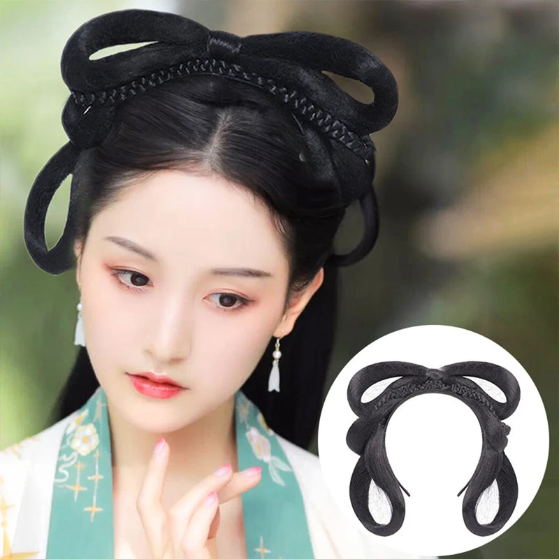 BUQI Chinese Traditional Retro Hair Chignon Synthetic  Hanfu Cosplay Wig Black Fake Hair Bun Ancient Fairy Princess Hair Band