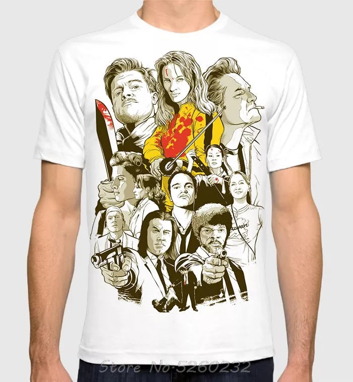 Tarantino All Movies Men's Women's Art T-shirt Pulp Fiction Kill Bill Tee Short Sleeves Cotton Fashion T Shirt Tees Streetwear