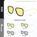 Square Vintage Designer Steam Punk Tony Stark Photochromic Sunglasses Polarized Men Yellow Lens Driving Glasses Oculos De Sol
