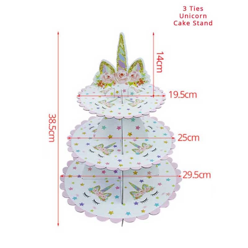 Unicorn Party 3-tier Cup Cake Stand Paper Plates Cups Balloon Birthday Party Decoration Kids Unicornio Party Girls Baby Shower