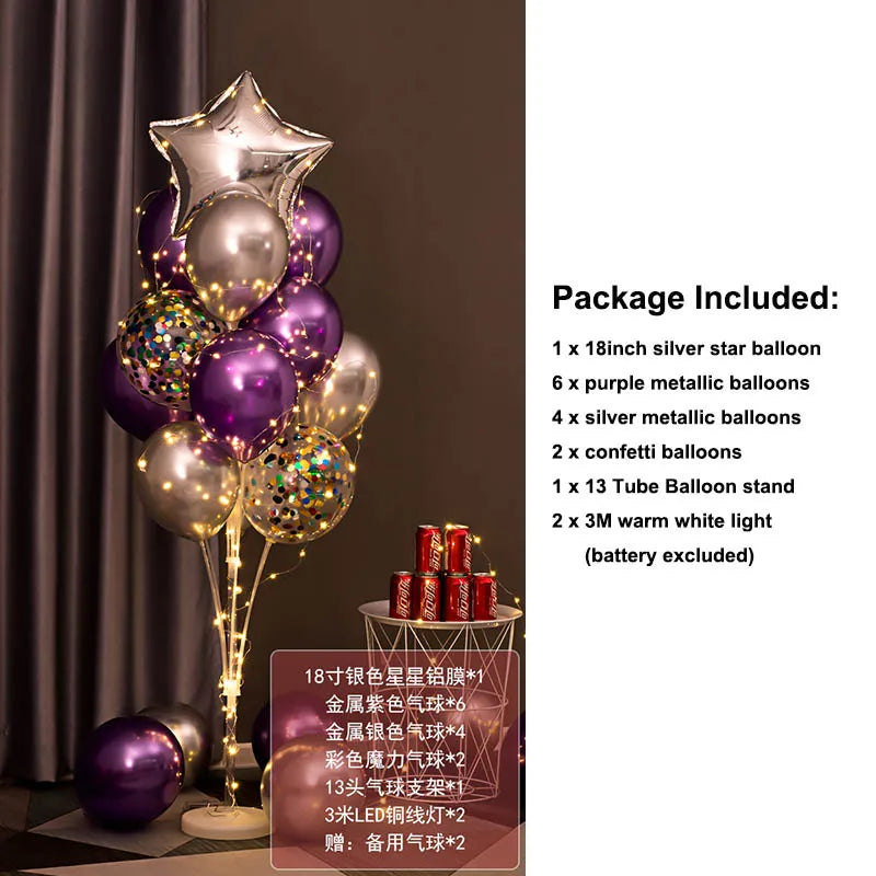 Light Up LED Balloon Stand Kit 13Pcs Balloons Reusable Clear Column Holder Set For Table Floor Wedding Birthday Party Supplies
