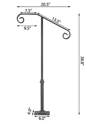 SucceBuy Single Post Handrail Wrought Iron Post Mount Step With Base Plate Fits 1Or2 Steps Grab Rail Single White/Gray Railing