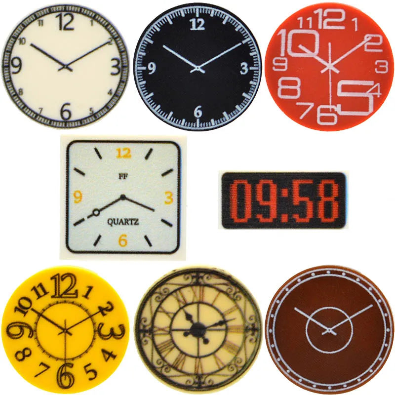 Custom Printed Clocks Tile Building Blocks  wall clock 1x2 2x2 MOC Decoration Bricks Round City Alarm Construction Toys