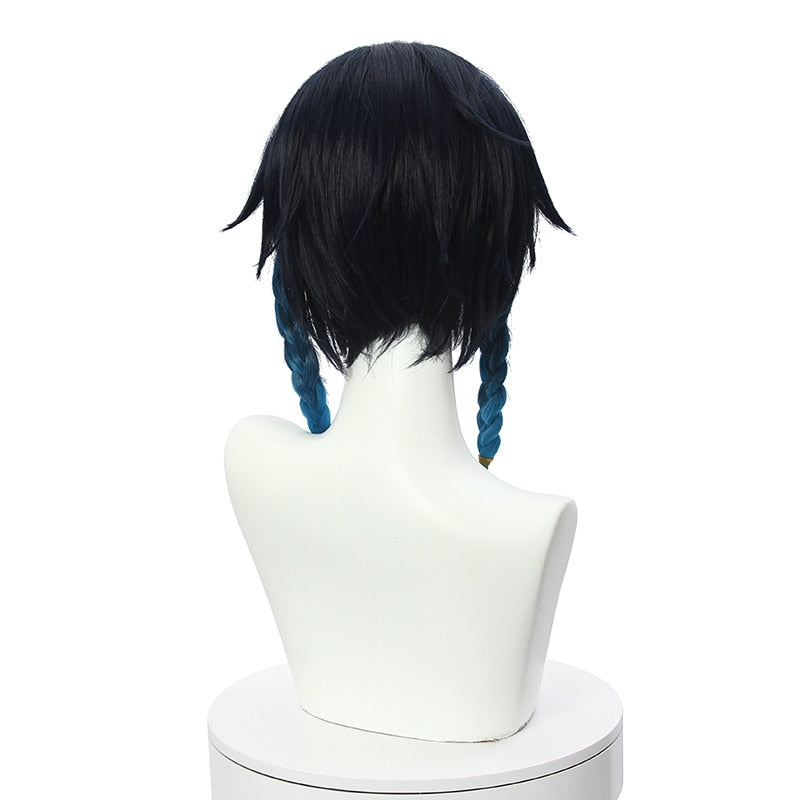 L-email wig Synthetic Hair Genshin Impact Venti Cosplay Wig Venti Ombre Blue With Braids Ponytails Bangs Heat Resistant Wigs