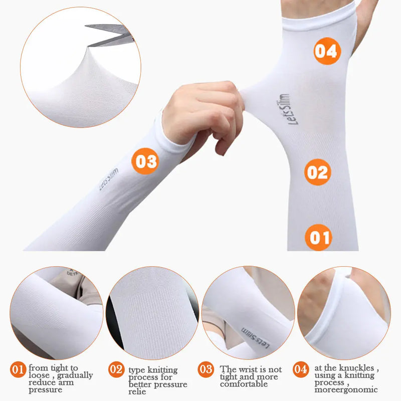 1Pair Arm Sleeves Sun UV Protection Hand Cover Stretchy Sports Sleeve Summer Cooling Running Fishing Cycling Outdoor Sportswear