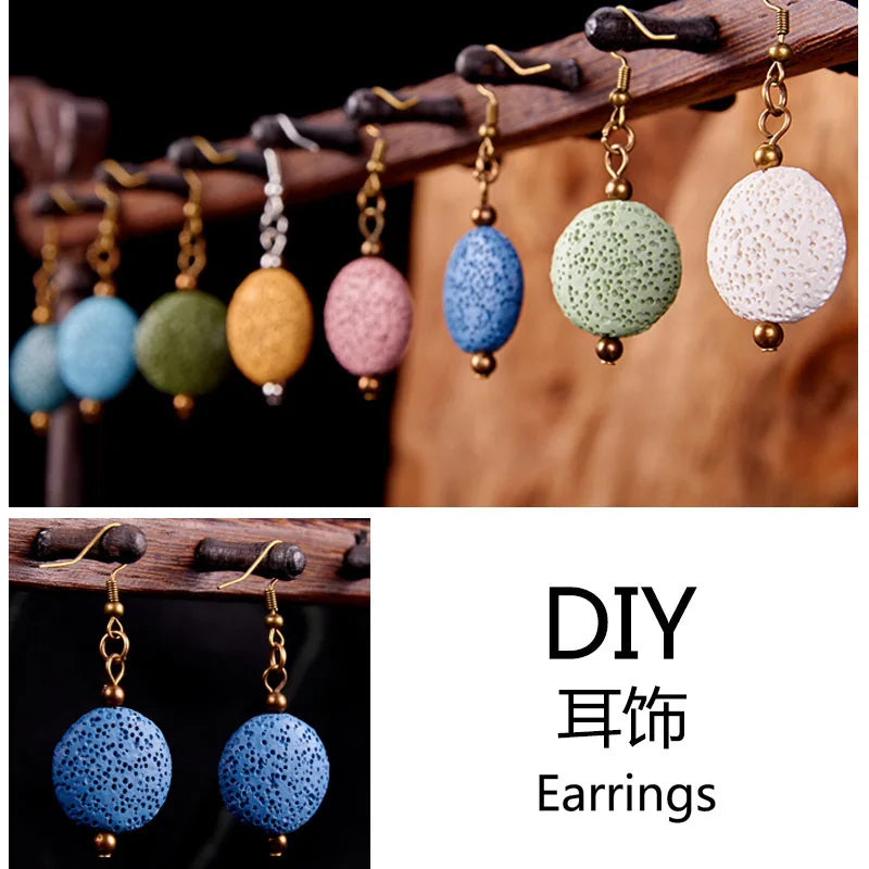 5pcs Natural Volcano Lava Stone Flat Round 20mm 27mm 32mm Loose Crafts Beads lot for Jewelry Making DIY Earring Findings