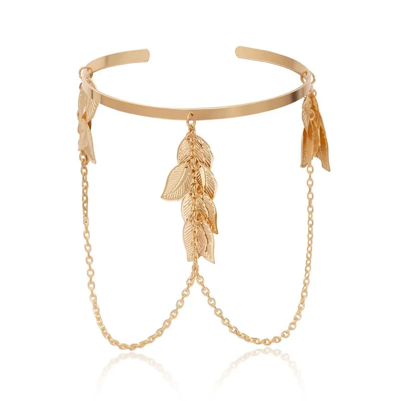 PuRui Bohemian Leaf Charm Upper Arm Bracelet Metal Leaves Tassel Pendants Arm Cuff Bangle Bracelets for Women Fashion Jewelry