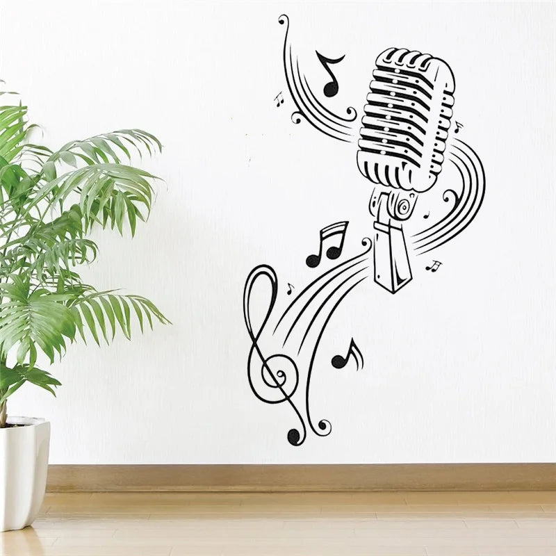 Vinyl Wall Decal Microphone MIC Music Musical Notes Art Interior Decor Stickers Bedroom Music Room KTV Cool  Mural Decoration