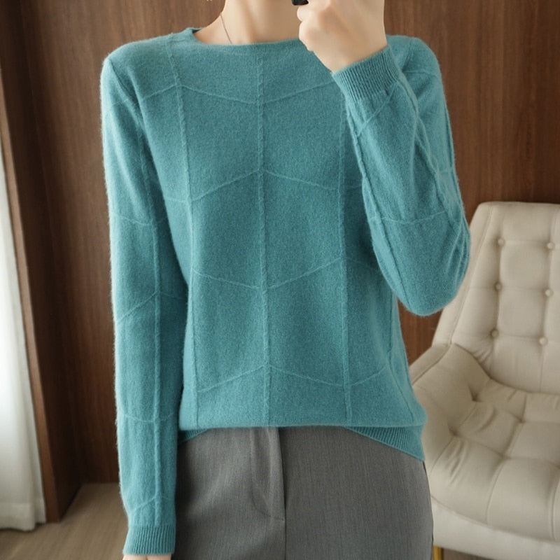 Ladies Round neck Sweater Fall/Winter 2021 New  Pullover Casual Knitted Top Large Size Long Sleeve Women&