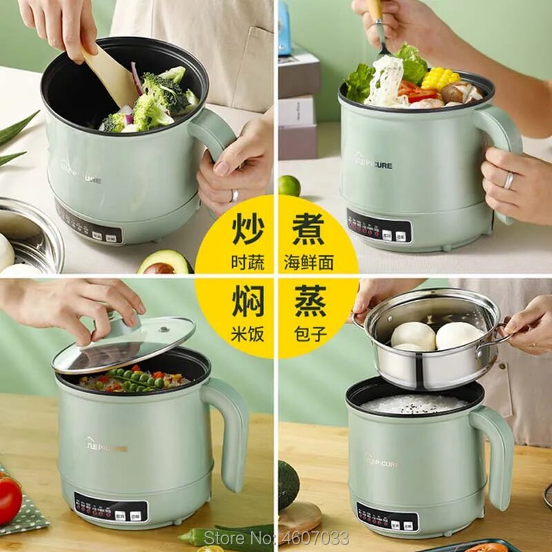110V 220v Electric cooker hotpot mini dormitory student pot heat pan egg cooking noodle soup rice cooking non-stick pot steamer