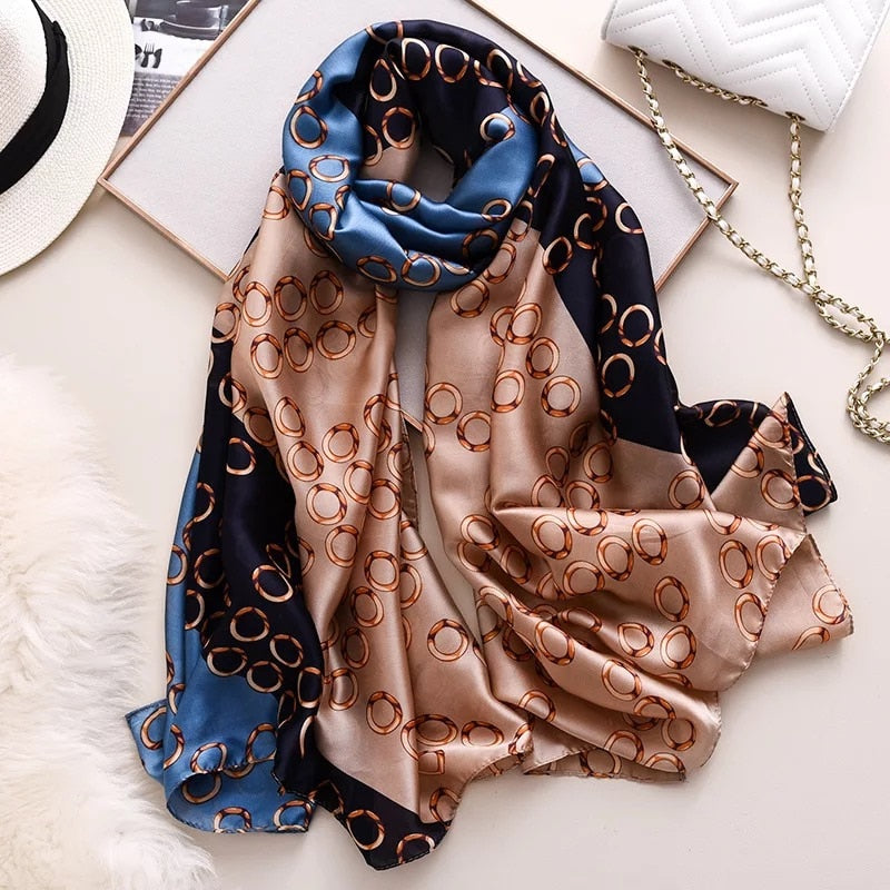 180*90cm Luxury Brand Spring Autumn New Silk Scarf Women Shawl Fashion Soft Poncho Chiffon Hijab Foulard Muffler Bandanna Pareo