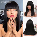 JONRENAU Middle Long Straight Hair with Bangs Ombre Brown to Blonde Wig Dark Roots Synthetic Wigs for Women Heat Resistance Hair