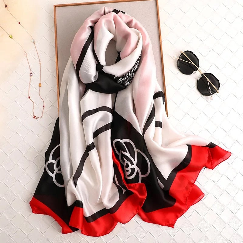 180*90cm Luxury Brand Spring Autumn New Silk Scarf Women Shawl Fashion Soft Poncho Chiffon Hijab Foulard Muffler Bandanna Pareo