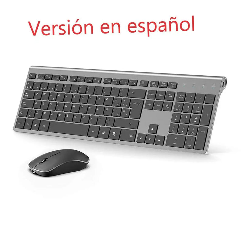 Wireless Keyboard and Mouse Set Spanish Layout Ergonomic Silent Rechargeable Mouse and Keyboard Combo USB Plug And Play