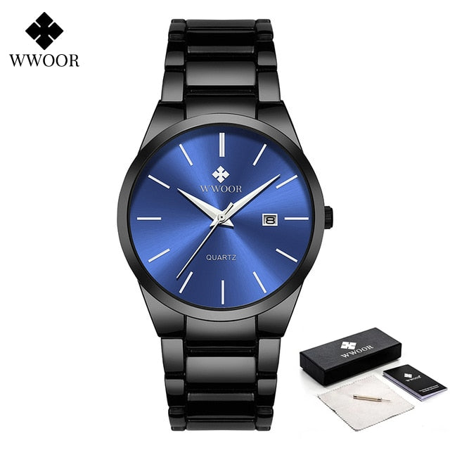 WWOOR Luxury Watch Men Business Sports Mens Quartz Wristwatches Gold Stainless Steel Waterproof Automatic Date Relogio Masculino