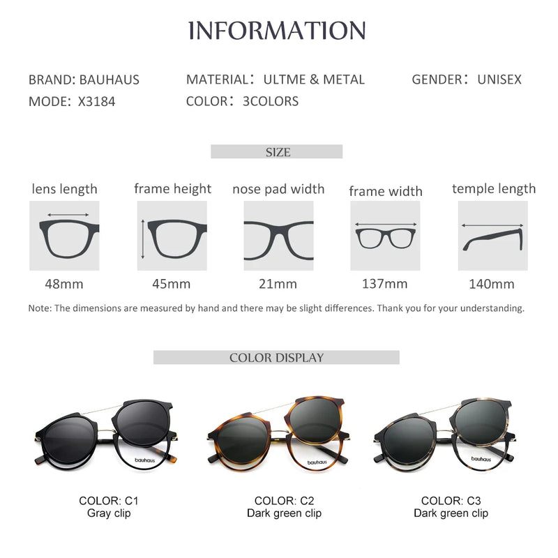 X3184  Ultem Vintage Round Eyeglasses Women Men Polarized Sunglasses Magnetic Clip On Glasses Optical Computer