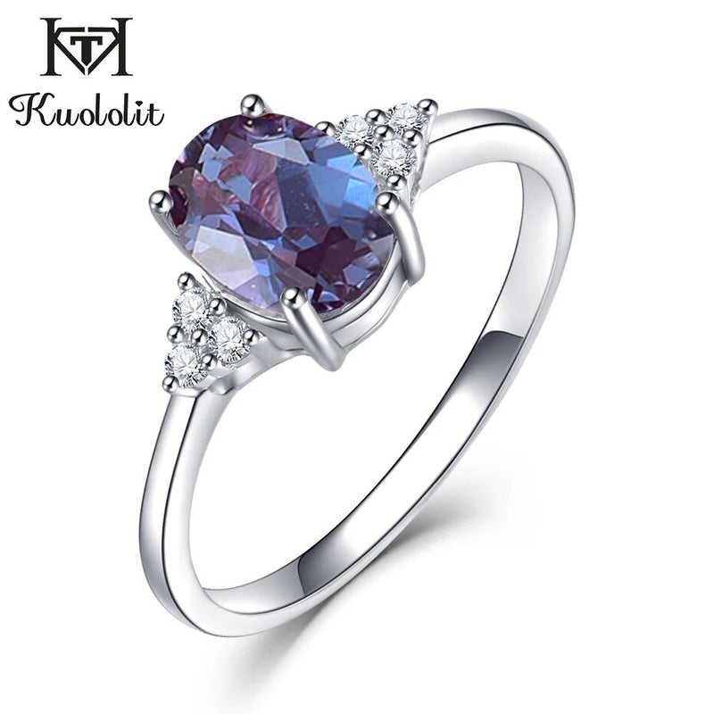 Kuololit 1.5 CT lab grown Alexandrite Gemstone Ring for Women Real 925 Sterling Silver Ring 585 rose gold Oval alexandrite rings