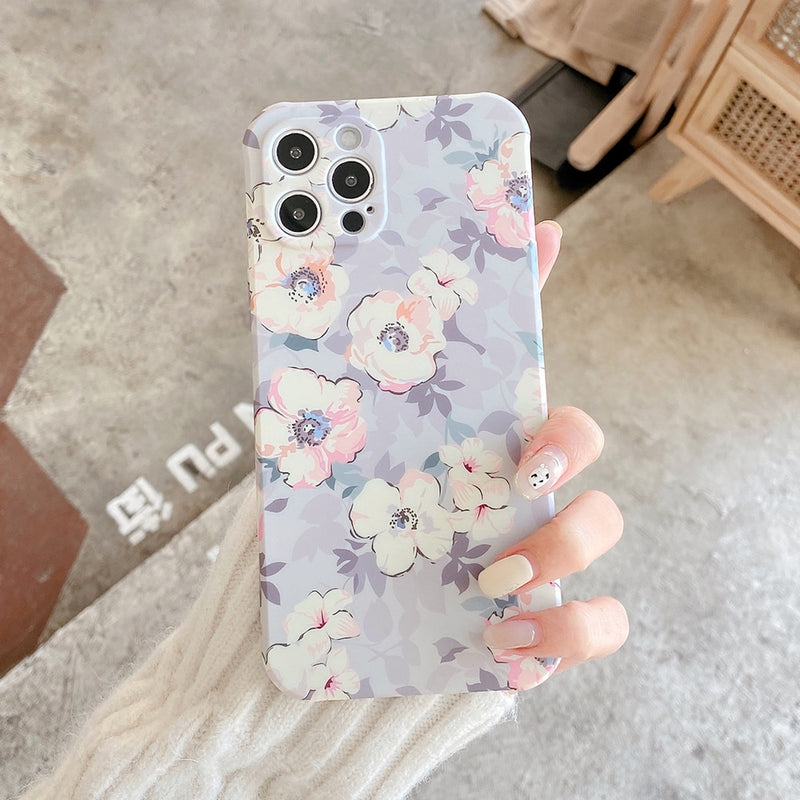 For iPhone 12 Pro Max Case Vintage Flower & Bird Square Phone Case For iPhone 11 Pro Max XR XS Max X Soft Silicon Coque