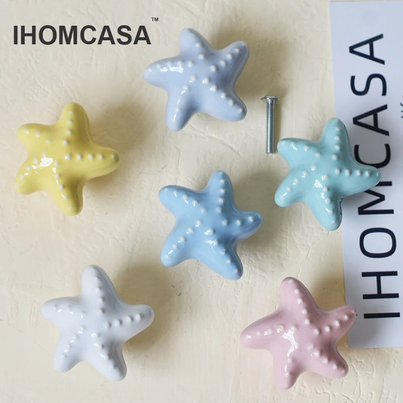 IHOMCASA Ceramic Knob Heart Seastar Shell Children Room Furniture Hardware Cabinet Handles Kitchen Wardrobe Bookcase Drawer Pull