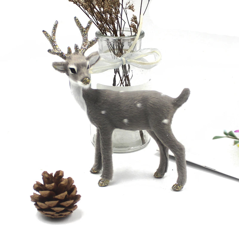 Simulation Christmas Deer Model Favor Xmas Home Decoration Craft Ornaments Display Table Reindeer Elk Animal Miniatures Kid Gift