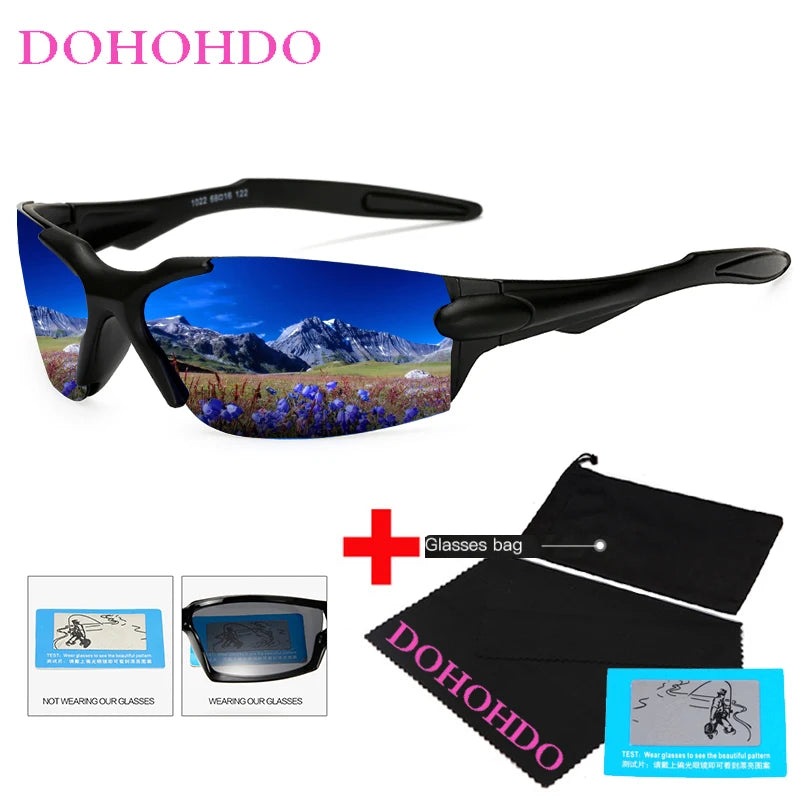 DOHOHDO Sport Polarized Sunglasses Polaroid Sun Glasses Mirror Windproof Goggles UV400 Sunglasses For Men Women Eyewear With Bag