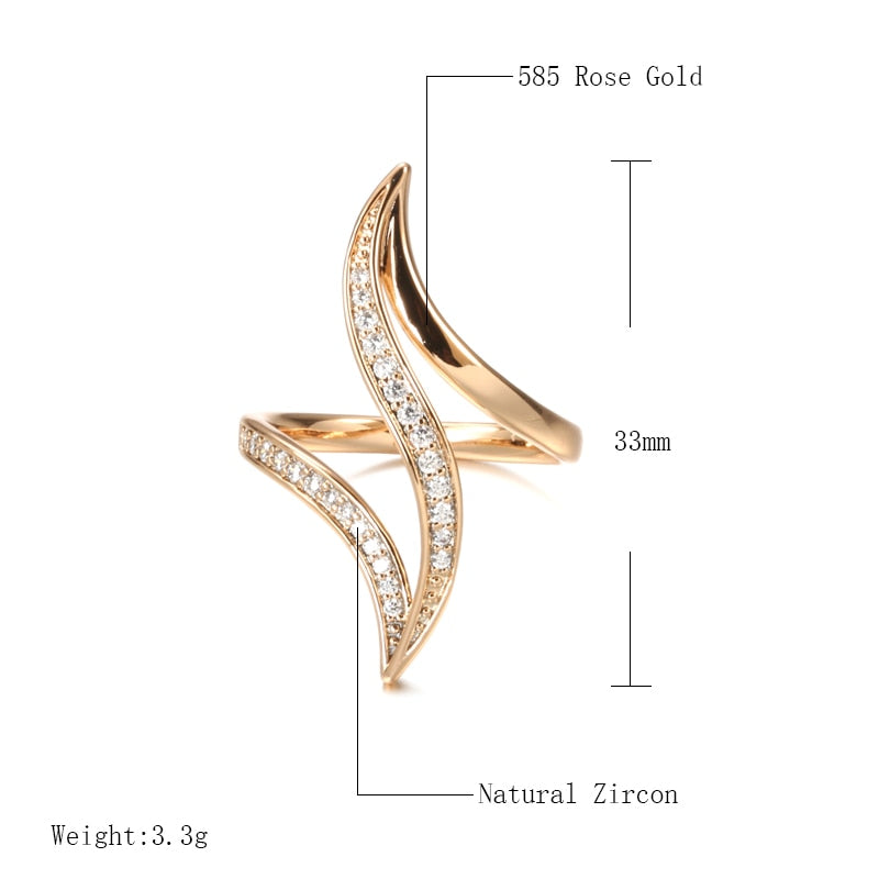 Kinel New Fine Hyperbole Curve Women Rings White Round Micro Wax Inlay Natural Zircon 585 Rose Gold Fashion Jewelry Unique Ring