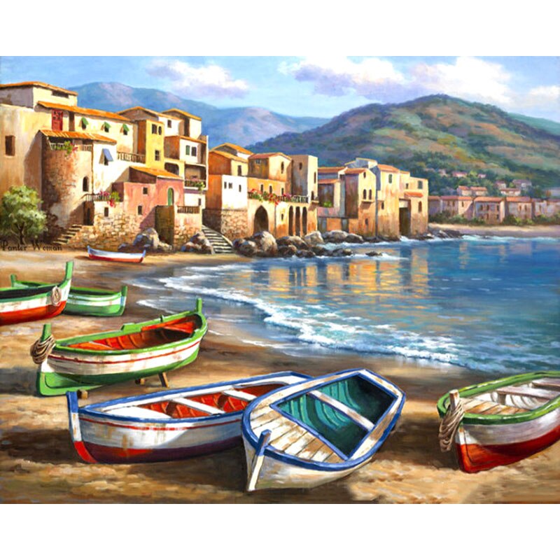 CHENISTORY Frame Boat Beach DIY Painting By Numbers Modern Wall Art Picture By Numbers Acrylic Canvas By Numbers For Home Decors