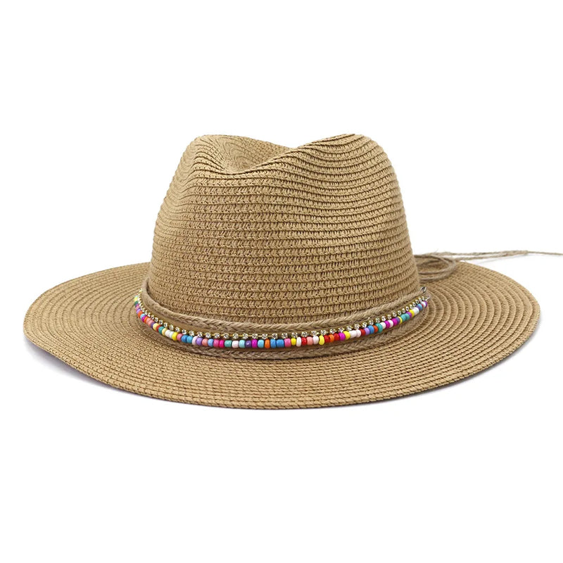 Pink Panama Hat Womens Sun Hat Straw Beach Fedora Summer Hat Wide Brim Sombreros