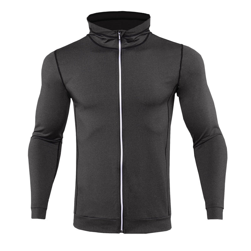 New Mens Running Jackets Fitness Sports Coat Hooded Tight Hoodie Gym Soccer Training Run Jogging Jackets Reflective Zipper Shirt