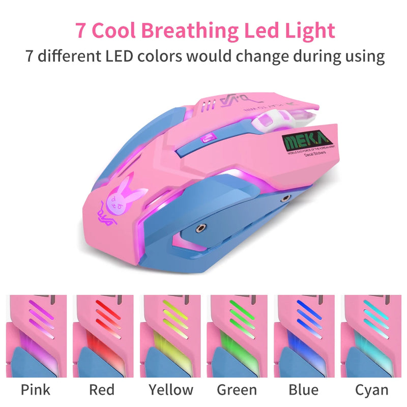 Rechargeable Wireless Mouse Silent Mouse Pink Luminous DVA Computer Gaming Mouse 2400DPI for PC Notebook Computers RGB Light