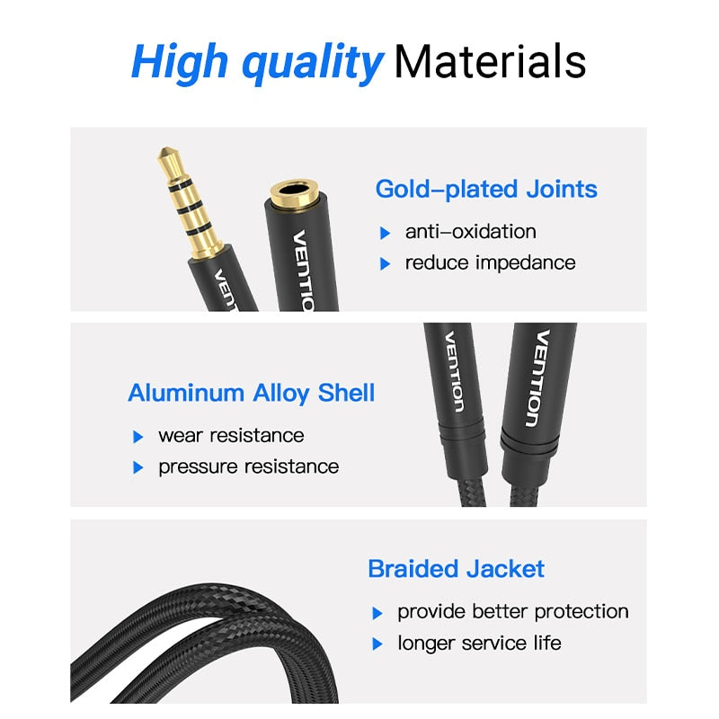 Vention Jack 3.5 Aux Extension Cable for Car Laptop Mini PC TV Xiaomi Huawei Stereo 3.5 mm Jack Headphone Speaker Cable Auxiliar