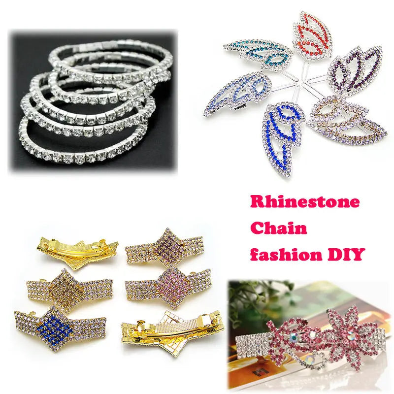 1 Yard Clothes Rhinestone Chain Silver Claw Sewing On Crystal Glass Cup Chain Rhinestone Trim DIY Garment Bags decorations