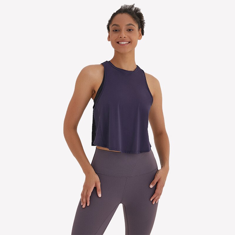 SHINBENE PLEATS High-Neck Yoga Fitness Tank Tops Vest Women Loose Fit Quick Dry Workout Athletic Crop Top Sleeveless Shirts