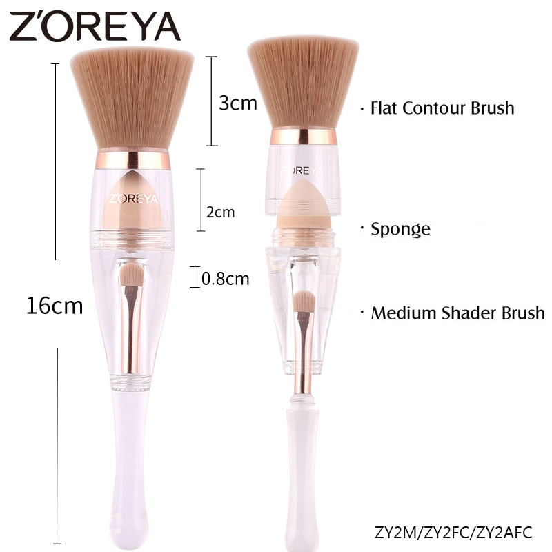 Zoreya Travel 3in1 Make Up Soft Multipurpose Portable Makeup Brush Angled Sponge Brow Eye Shadow Powder Paint Brushes Cosmetic