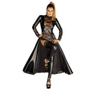 Wetlook Faux Leather Trench Long Dress for WomenPunk Dress Black Vinyl Long Dovetail Cloak Clubwear Plus Size