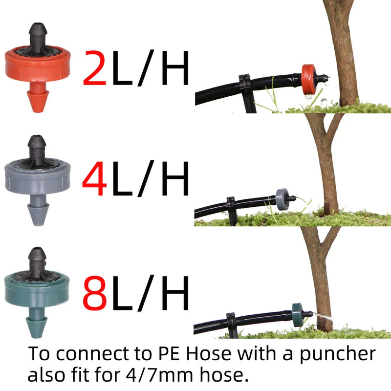 RBCFHl 20PCS 2L 4L 8L Pressure Compensating Emitter Dripper Self-cleaning Drip Irrigation Water Regulator 4/7 Pipe Hose Puncher