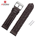 20mm 22mm 24mm Braided Genuine Leather Strap Quick Release Men Women Replacement Bracelet Belt Wrist Band for Smart Watch Brown